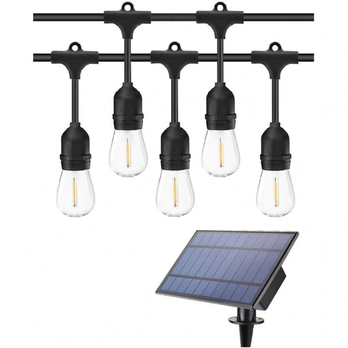 Ghirlandă Luminoasă Hibrid | Incărcare Solară + Priză | 10 Metrii și 10 Becuri 3W, E27