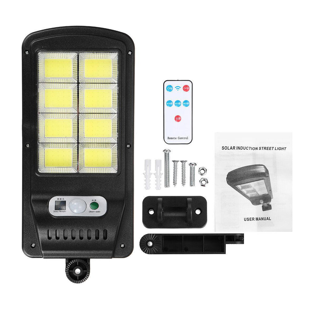 Set 4 Lampi LED Solare 150W COB 160 LED-uri cu Senzor de Mișcare, Autonomie 12-14 ore, IP65