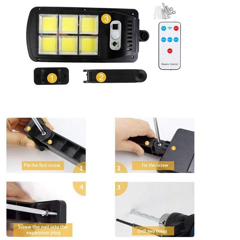Set 5 Lampi LED Solare 150W COB 160 LED-uri cu Senzor de Mișcare, Autonomie 12-14 ore, IP65