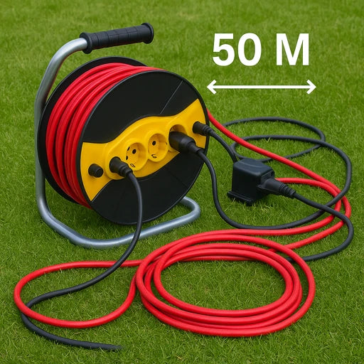 Rola Prelungitor 50M cu 4 Prize | 2400W – Cablu 3x2.5mm cu Tambur