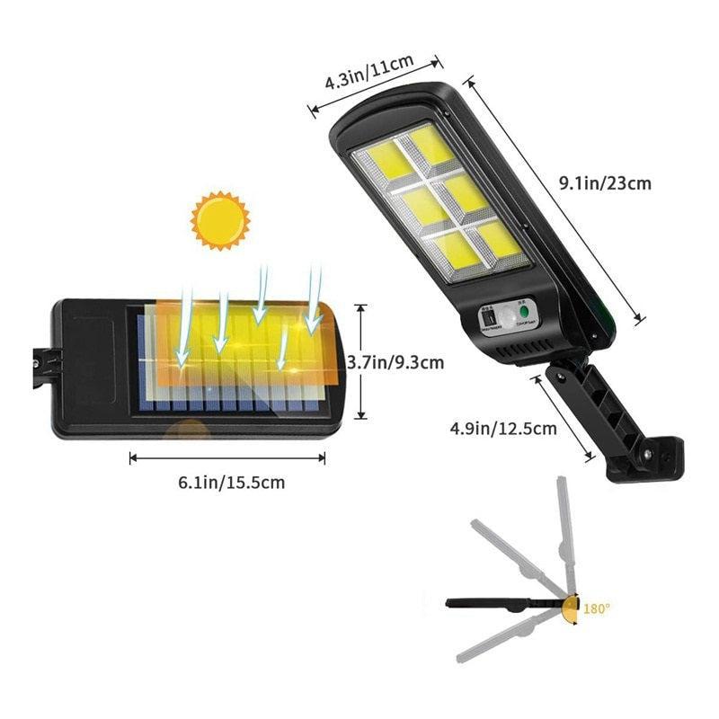 Set 4 Lampi LED Solare 150W COB 160 LED-uri cu Senzor de Mișcare, Autonomie 12-14 ore, IP65