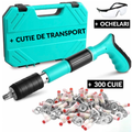 Pistol Manual Pentru Fixarea Cuielor Pe Perete  Lungime 30 cm, Calibru 7.3 cm, Pneumatic + Accesorii + Ochelari De Protectie + Cutie Transport + Set 300 Cuie CADOU