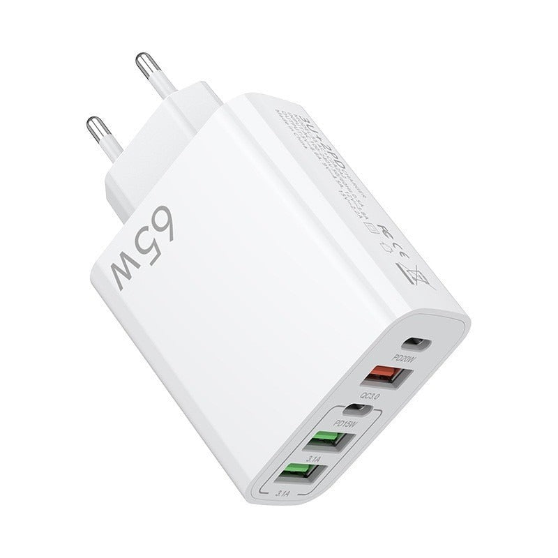 Incarcator Retea, Glorio, 5 Porturi, 65W Fast Charge, 3 x USB, 2 x Type-C, Universal Compatibil iPhone, Huawei, Samsung, Xiaomi, Alb