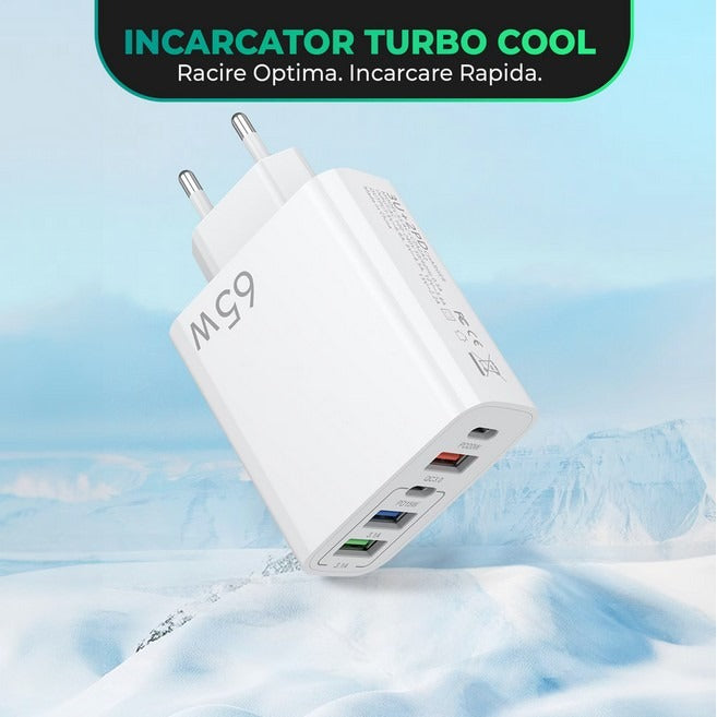 Incarcator Retea, Glorio, 5 Porturi, 65W Fast Charge, 3 x USB, 2 x Type-C, Universal Compatibil iPhone, Huawei, Samsung, Xiaomi, Alb