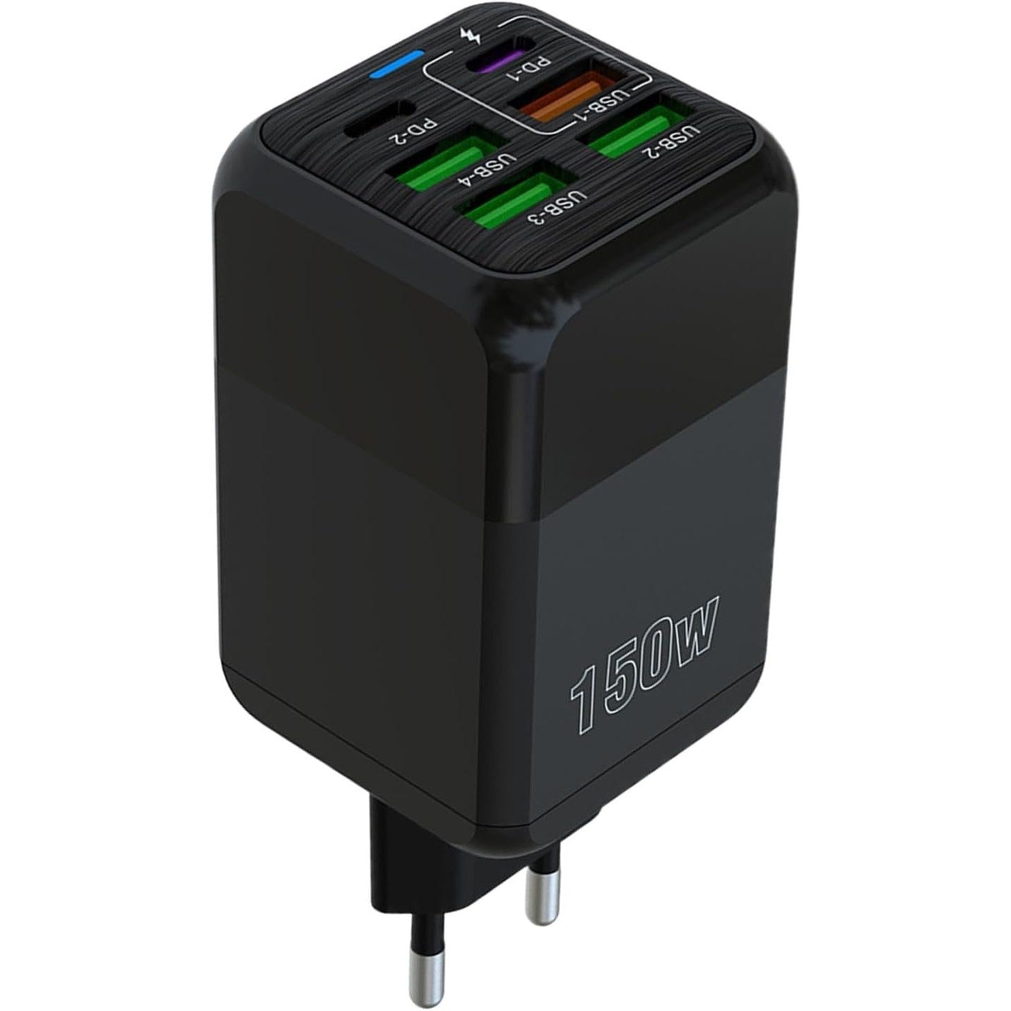 Incarcator Multifunctional, Glorio®, 6 Porturi (2 x PD Type C + 4 USB), 150 W, 5V, 2.4A, Incarcare Rapida, 4.4 x 4.4 x 11 cm, Negru