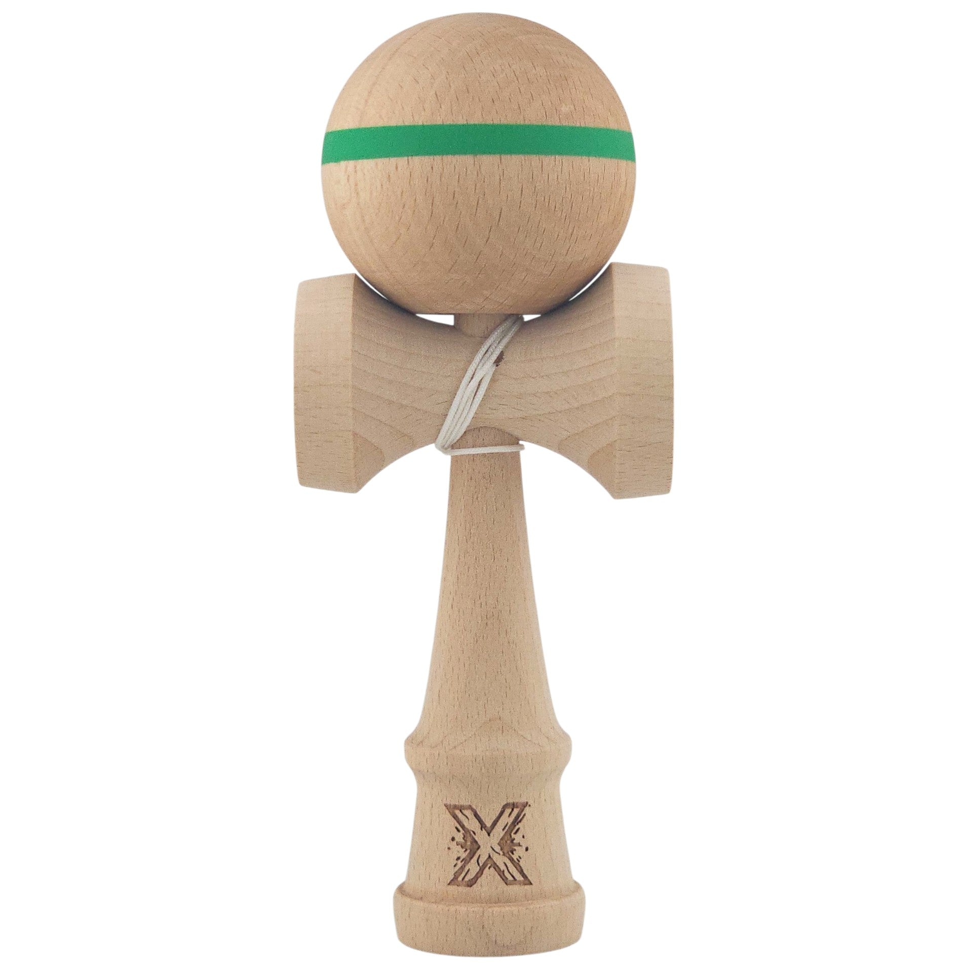 Jucarie Interactiva Kendama, din Lemn, 18 cm, Joc de Indemanare pentru Copii si Adulti, Model cu Dunga