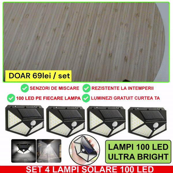 Set Economic: 4 Lămpi Solare UltraPuternice 100 LED – Lumină Inteligentă + CADOU