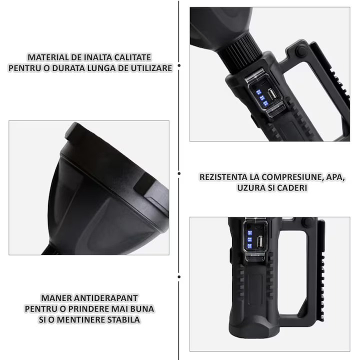 Lanterna cu LED 200W cu incarcare solara + CADOU Lanterna de cap cu 3 Benzi LED