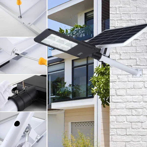 Lampa Solara Cu Stalp Metalic, Iluminare Puternica, 300W, Control Din Telecomanda, Rezistent La Intemperii