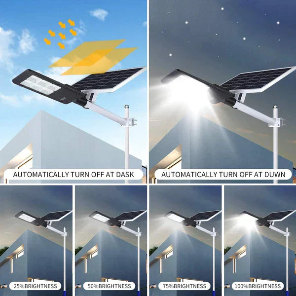 Lampa Solara Cu Stalp Metalic, Iluminare Puternica, 300W, Control Din Telecomanda, Rezistent La Intemperii
