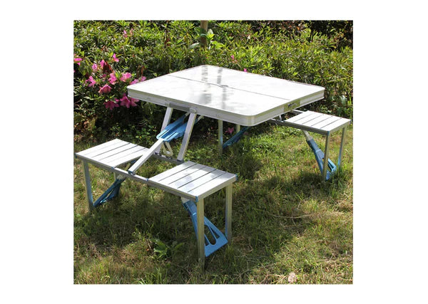 Masa Pliabila, Tip Geamantan, Cu 4 Scaune si Suport Umbrela, Din Aluminiu