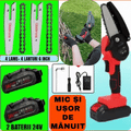 Lichidare STOC: Mini Fierastrau Electric Cu 2 Acumulatori 24V, 2x Baterie + 4 x Lant + 4 x Lama 6 Inch