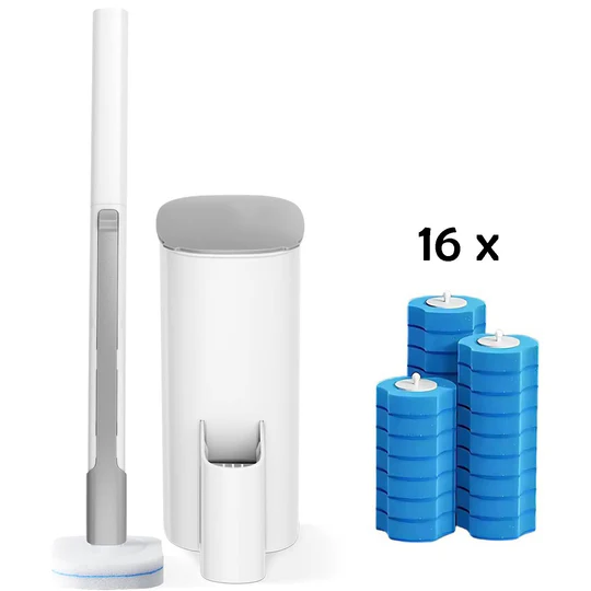 1+1 GRATIS: Perie Inteligenta Curatare WC Pentru Toaleta Cu 16 Capete De Unica Folosinta + Mini Mop Portabil CADOU