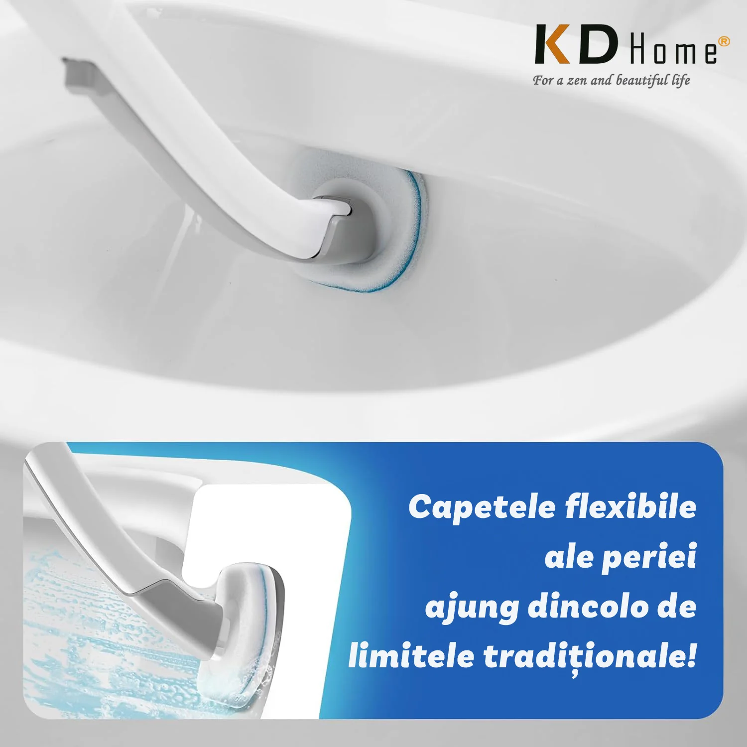 1+1 GRATIS: Perie Inteligenta Curatare WC Pentru Toaleta Cu 16 Capete De Unica Folosinta + Mini Mop Portabil CADOU