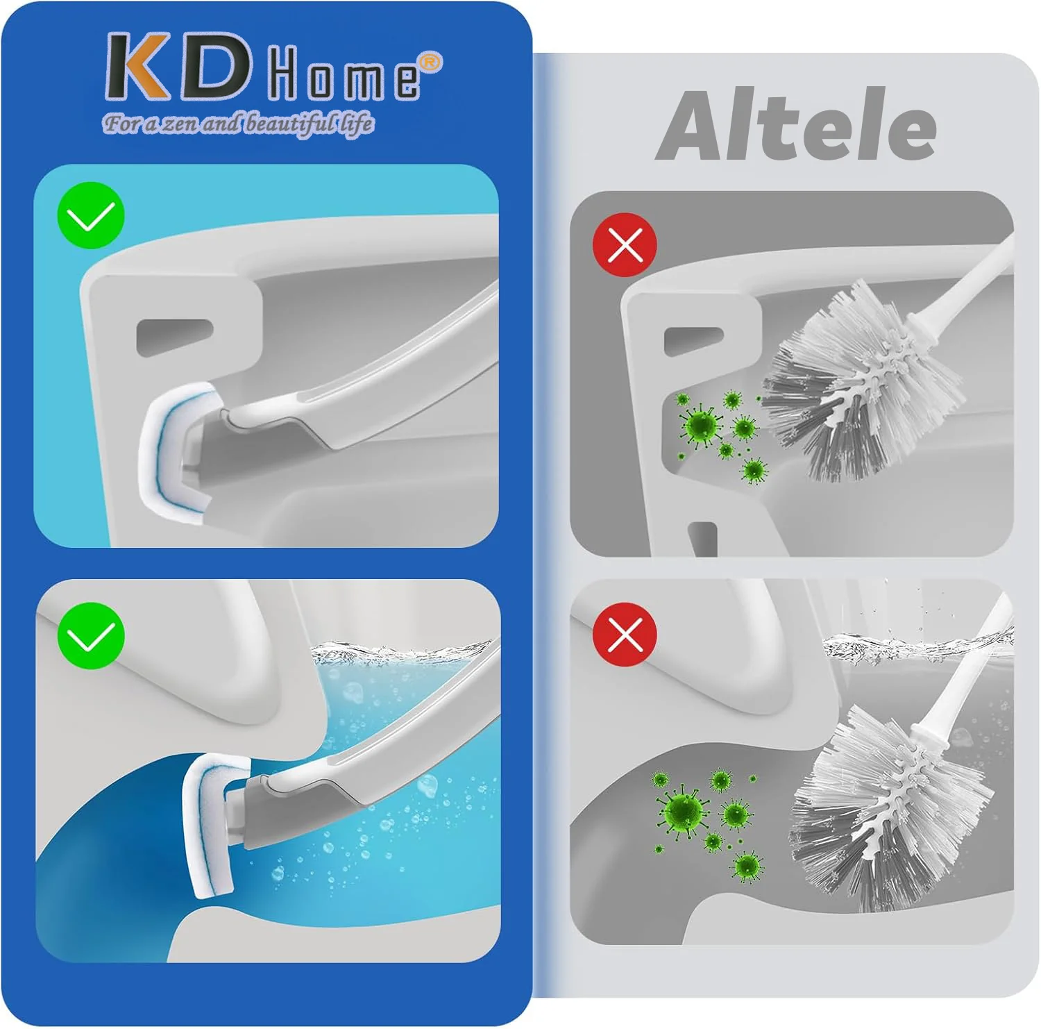1+1 GRATIS: Perie Inteligenta Curatare WC Pentru Toaleta Cu 16 Capete De Unica Folosinta + Mini Mop Portabil CADOU