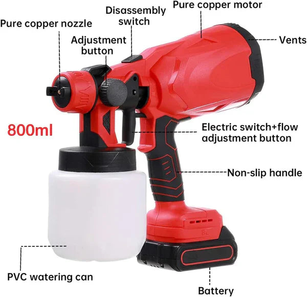Pistol Profesional De Vopsit Si Zugravit, Electric, Cu Rezervor De Vopsea, 900 ml si 2 Acumulatori, 48V, Portabil