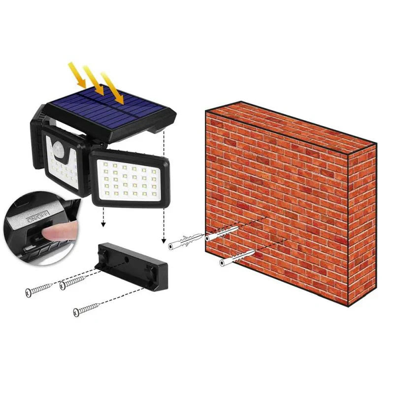 1+1 CADOU: Proiector solar cu senzor 74 LED SMD 15W, IP65, lumina rece