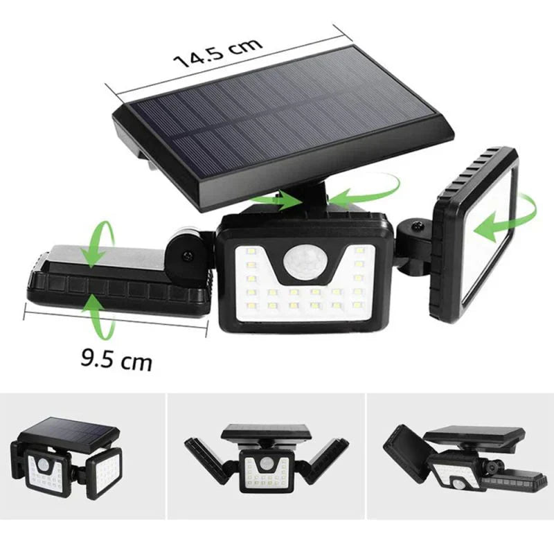 1+1 CADOU: Proiector solar cu senzor 74 LED SMD 15W, IP65, lumina rece