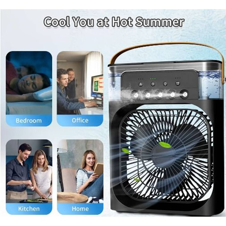 Ventilator de Birou 4‑în‑1, Negru, USB‑C – Racorire Inteligentă și Versatilă