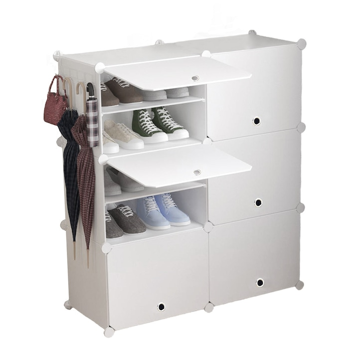 Pantofar Modular din Plastic cu Cadru Metalic, Alb, 96x85x31cm
