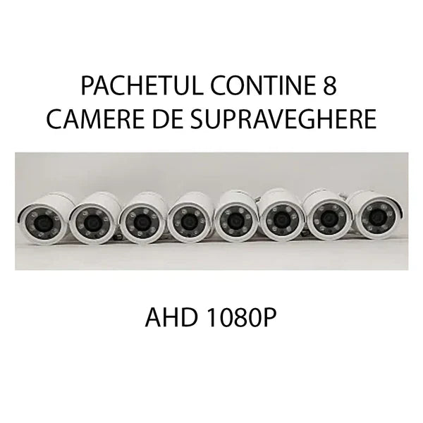 Sistem Supraveghere 8 Camere HD, Senzor Miscare, Conexiune PC/Telefon, Interior/Exterior + Hard Disk 500 GB CADOU