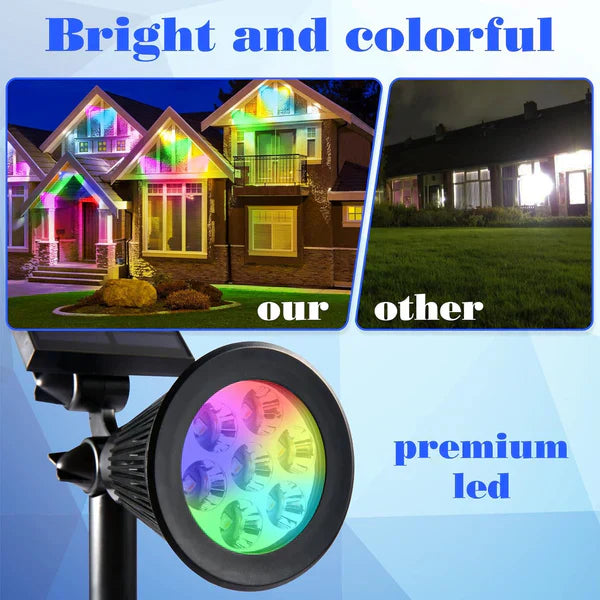 Spot LED cu Incarcare Solara, 7 LED-uri Puternice, Lumina Colorata, 7 Culori, Reglabil, Cu Suport de Fixare