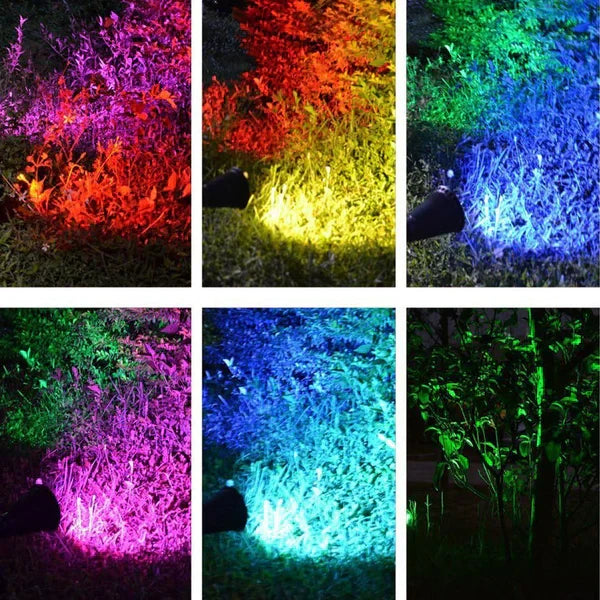 Spot LED cu Incarcare Solara, 7 LED-uri Puternice, Lumina Colorata, 7 Culori, Reglabil, Cu Suport de Fixare