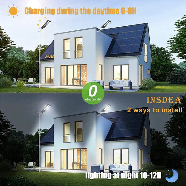 Lampa Stradala Cu Incarcare Solara VELORA, Panou Solar Integrat,  Putere Mare + Stalp De Sustinere CADOU + Acesorii+Lampa Solara 100x Led CADOU