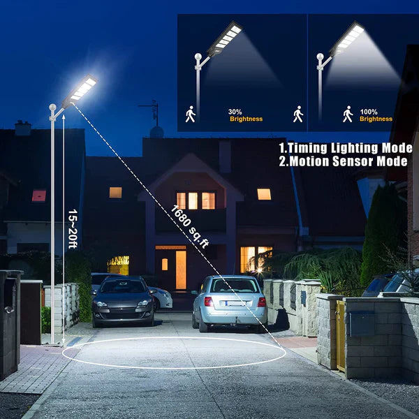 Lampa Stradala Cu Incarcare Solara VELORA, Panou Solar Integrat,  Putere Mare + Stalp De Sustinere CADOU + Acesorii+Lampa Solara 100x Led CADOU