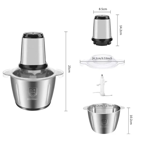 Tocator Electric Multifunctional, Pentru Carne, Fructe si Legume, Bol Din Inox, Capacitate 3L, 4 Lame Din Inox, 300W Putere