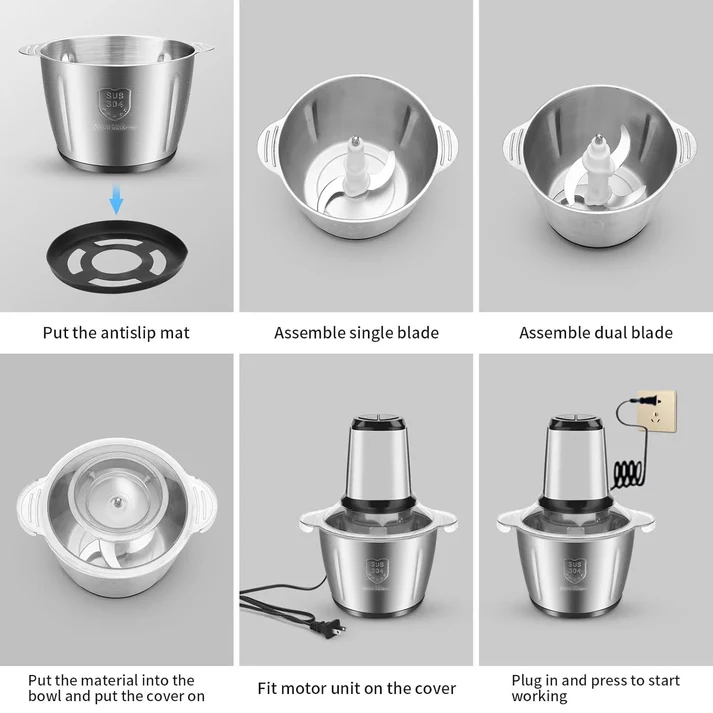 Tocator Electric Multifunctional,Capacitate 5L, Pentru Carne, Fructe si Legume, Bol Din Inox