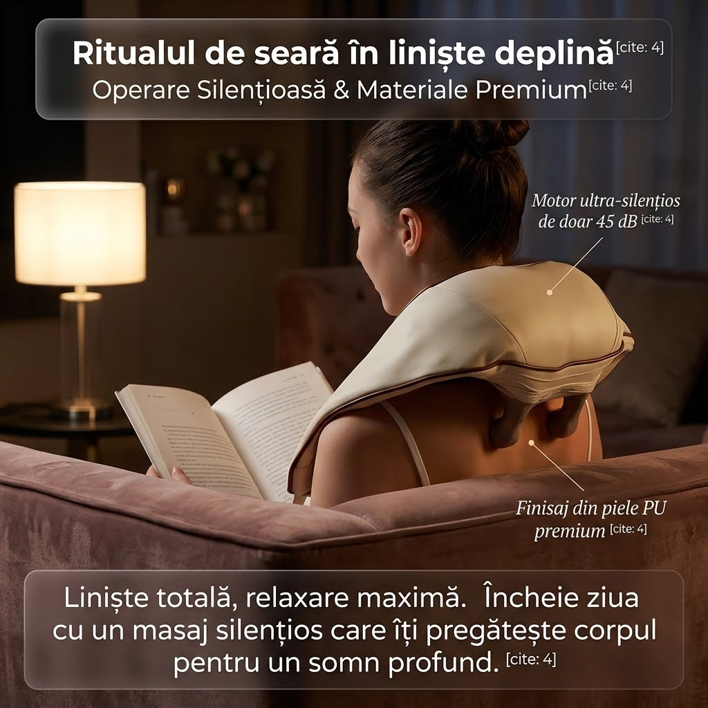 Aparat de Masaj Cervical 6D Profesional, Încălzire Constantă, 6 Capete Silicon, 3 Intensități, Silentios 45dB, Wireless