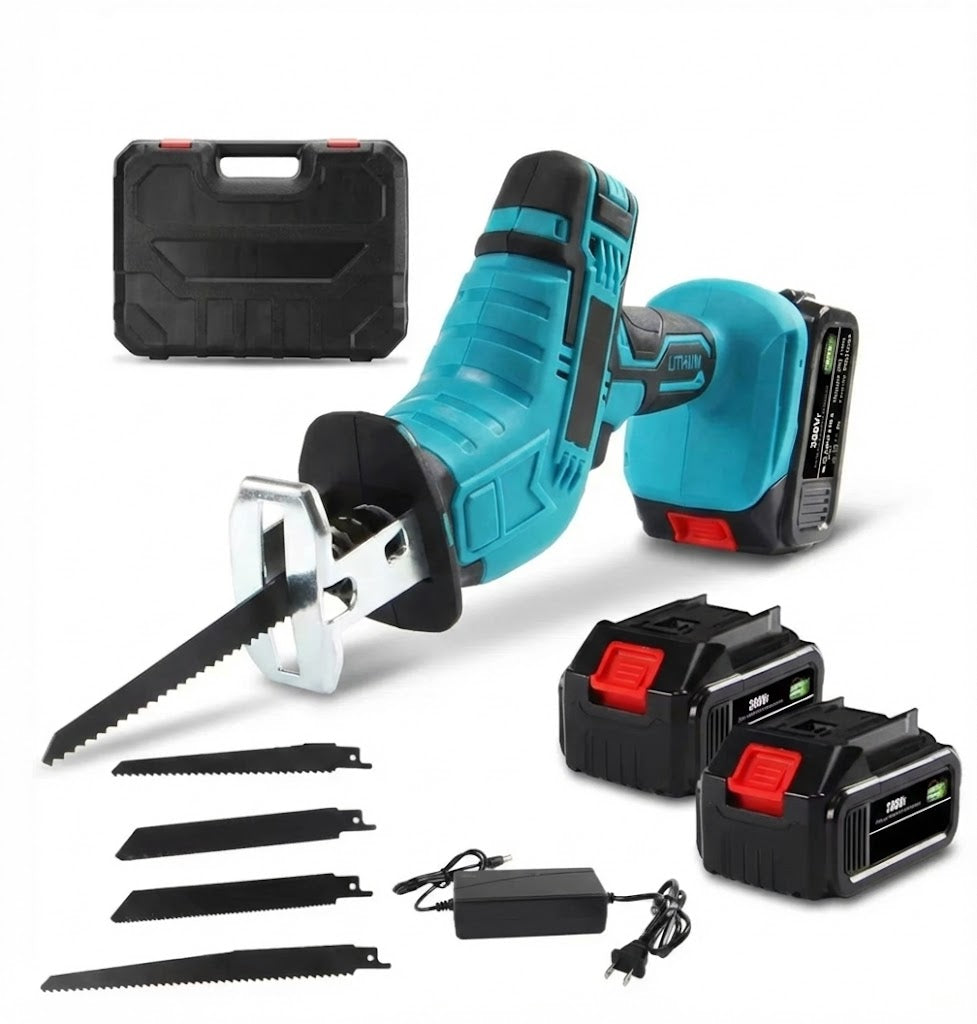 Fierăstrău Sabie Reciproc cu 2 Acumulatori 48V - Tăiere Lemn & Metal, 4000RPM + 4 Lame Incluse (Compatibil Makita)