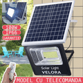 PACHET PROMOTIONAL: Proiector LED Cu Panou Solar VELORA, 100W, Control Prin Telecomanda, Senzor Crepuscular + Accesorii+Lampa Solara 100x Led CADOU
